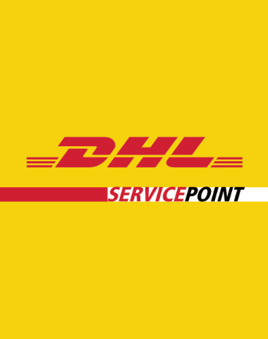 Rotes DHL Logo auf gelben Grund
