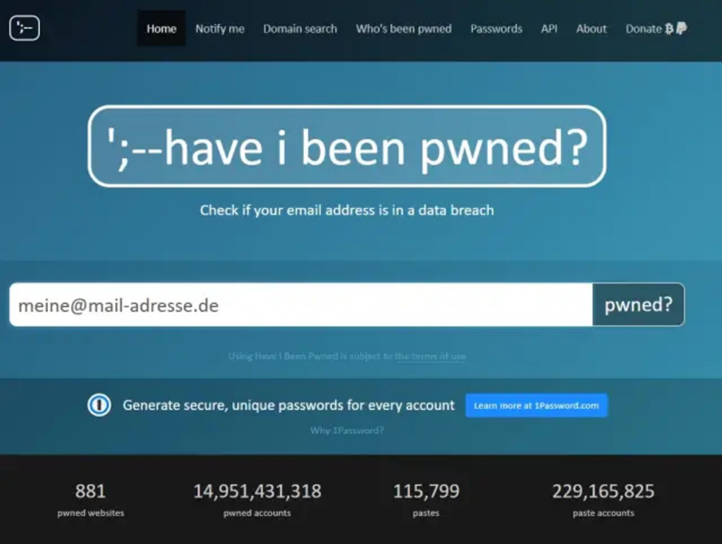 Bild 2: Prüfen Sie bei «‹;--have i been pwned?», ob Ihre E-Mail-Adresse und Passwörter aus Hacks bekannt sind